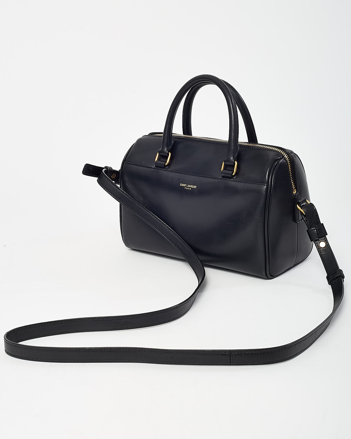 Saint Laurent Black Calfskin Leather Classic Baby Duffle Bag with Strap