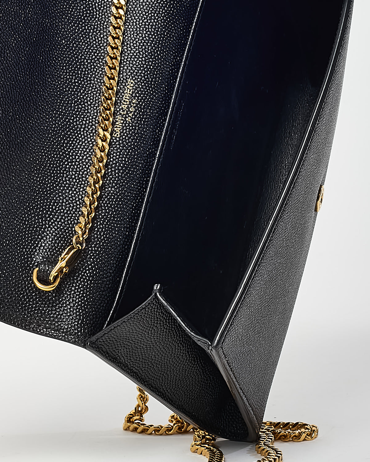 Saint Laurent Black Grain de Poudre Leather YSL Uptown WOC Chain Wallet Crossbody GHW