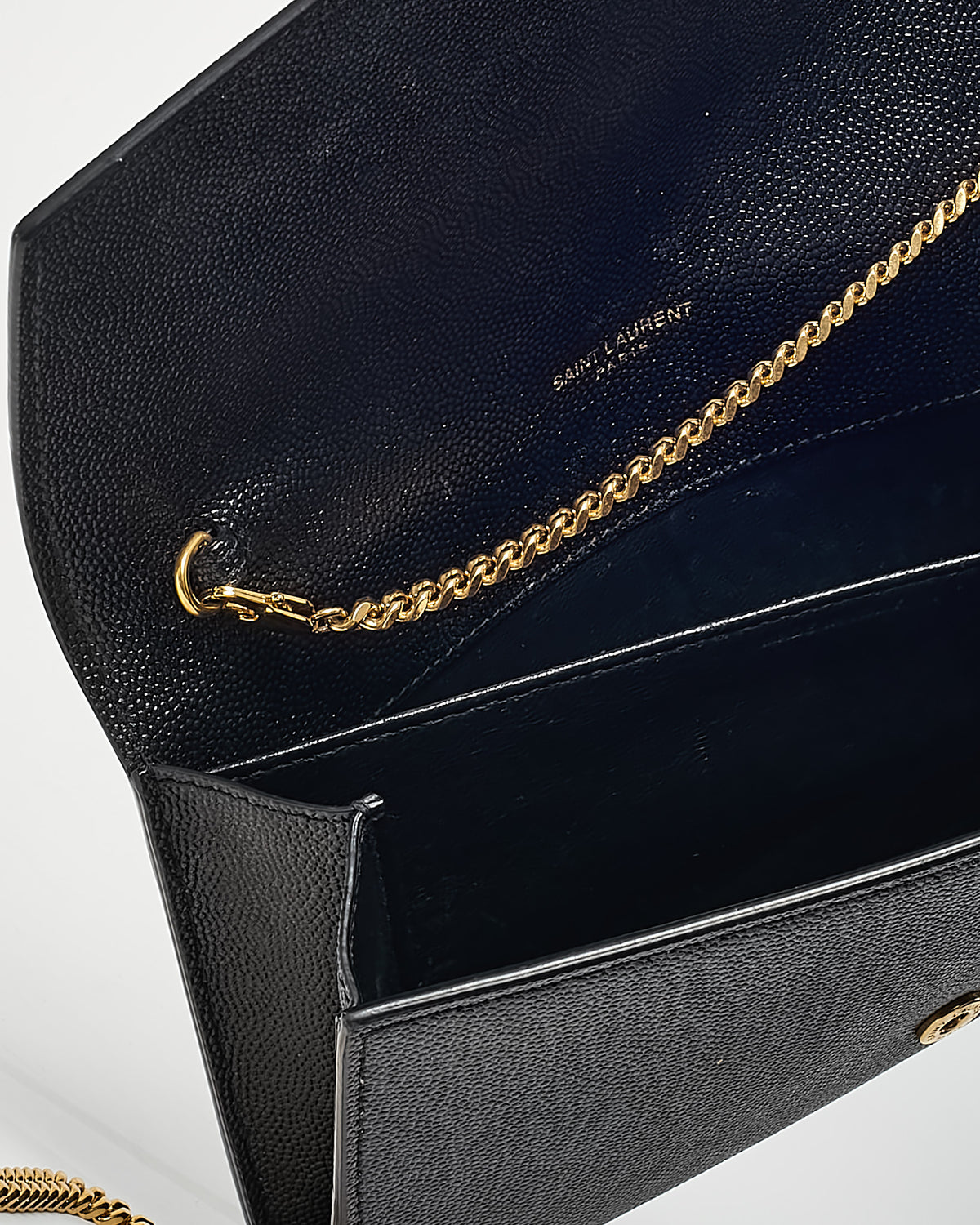 Saint Laurent Black Grain de Poudre Leather YSL Uptown WOC Chain Wallet Crossbody GHW