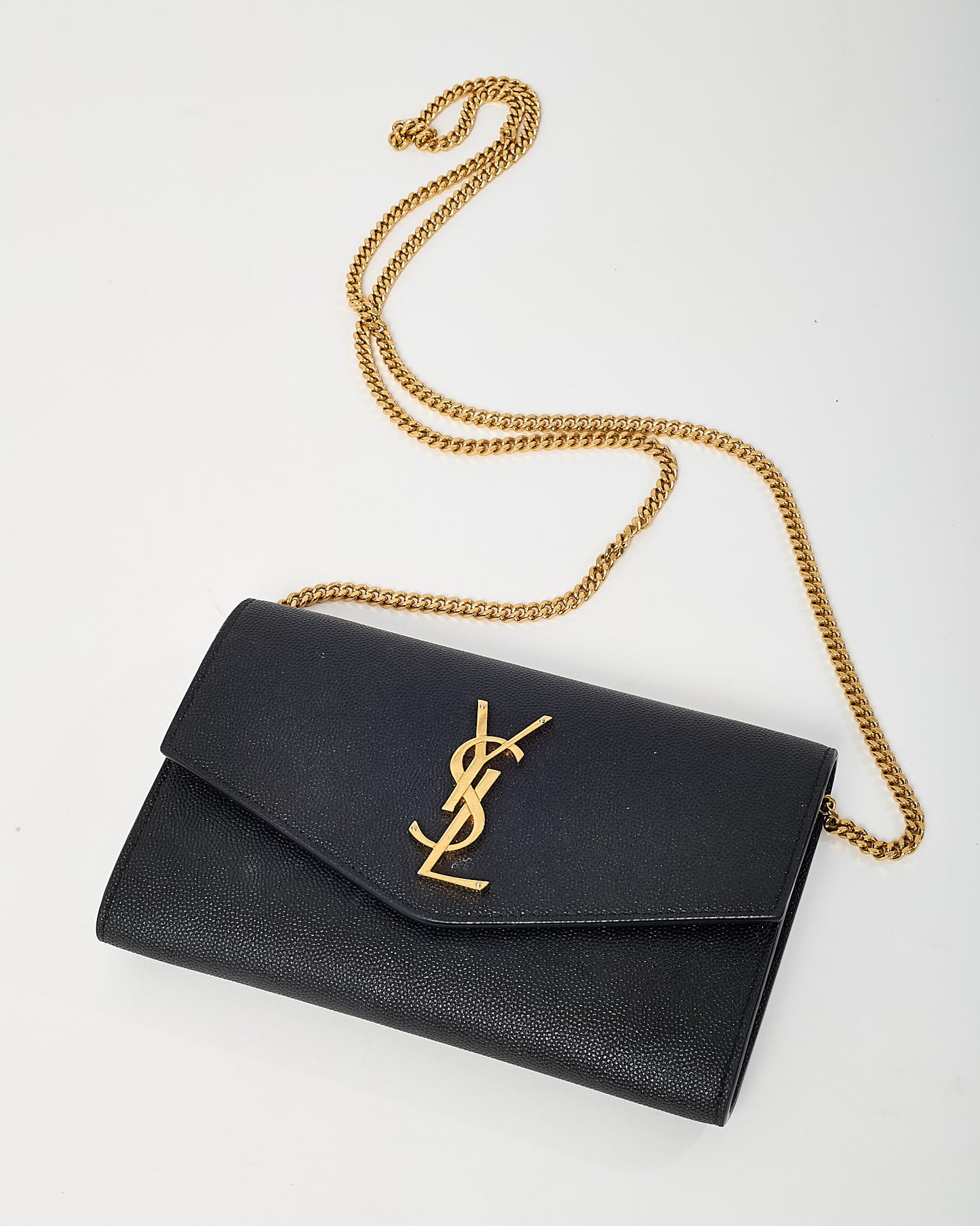Saint Laurent Black Grain de Poudre Leather YSL Uptown WOC Chain Wallet Crossbody GHW