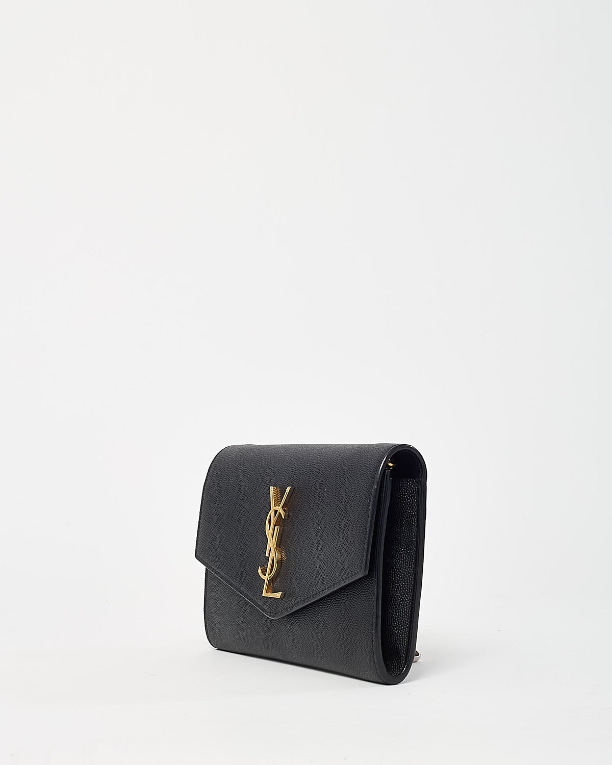 Saint Laurent Black Grain de Poudre Leather YSL Uptown WOC Chain Wallet Crossbody GHW