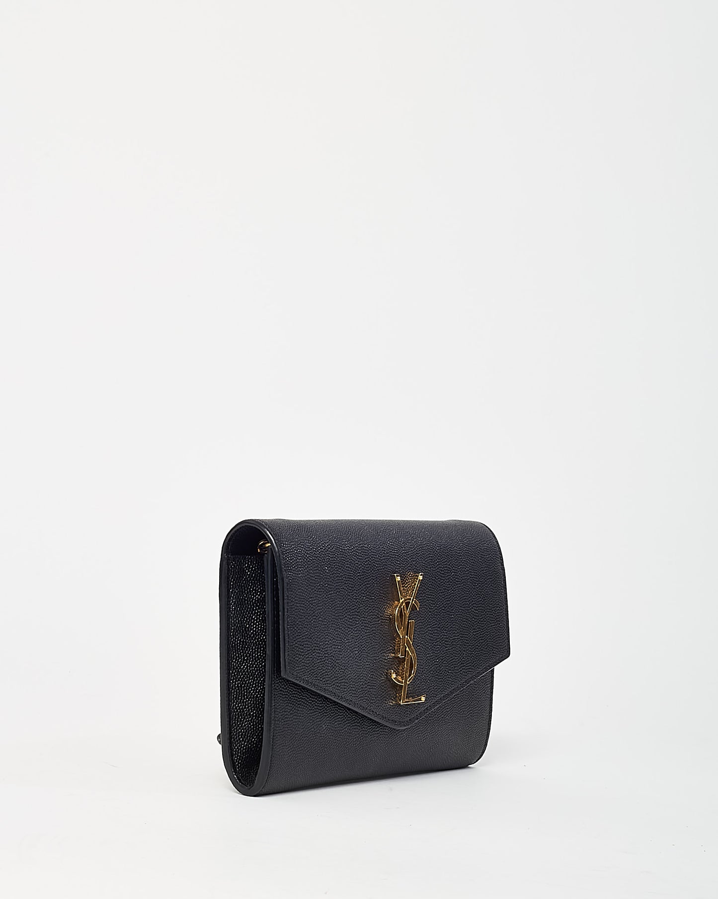 Saint Laurent Black Grain de Poudre Leather YSL Uptown WOC Chain Wallet Crossbody GHW