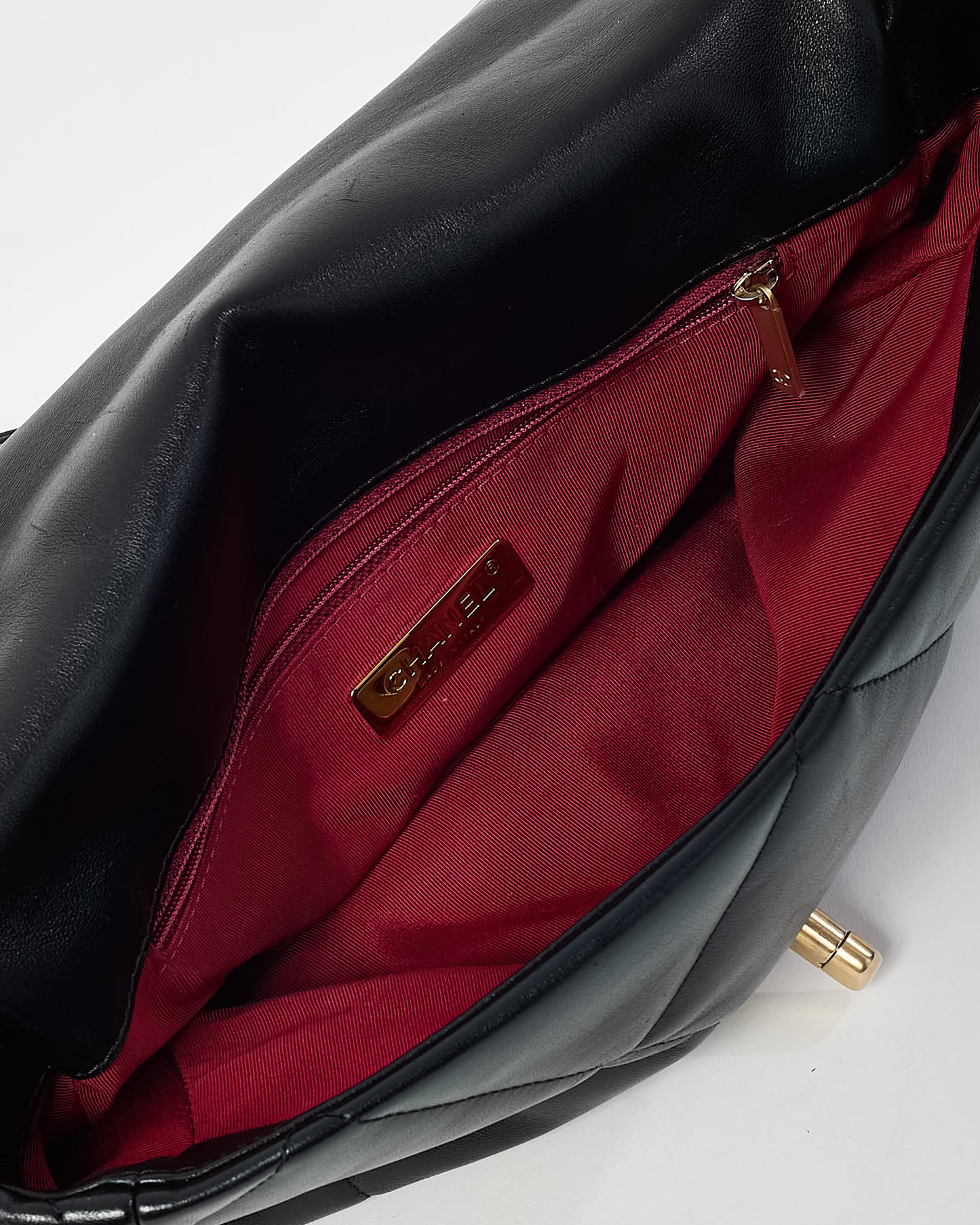 Chanel Black Quilted Shiny Lambskin Leather Large Chanel 19 Bag