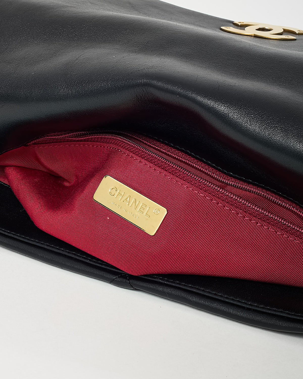 Chanel Black Quilted Shiny Lambskin Leather Large Chanel 19 Bag