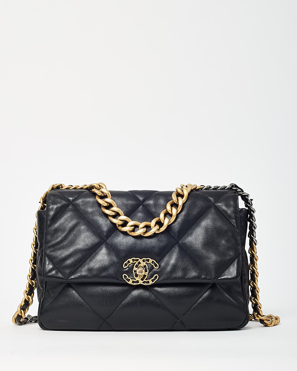 Chanel Black Quilted Shiny Lambskin Leather Large Chanel 19 Bag