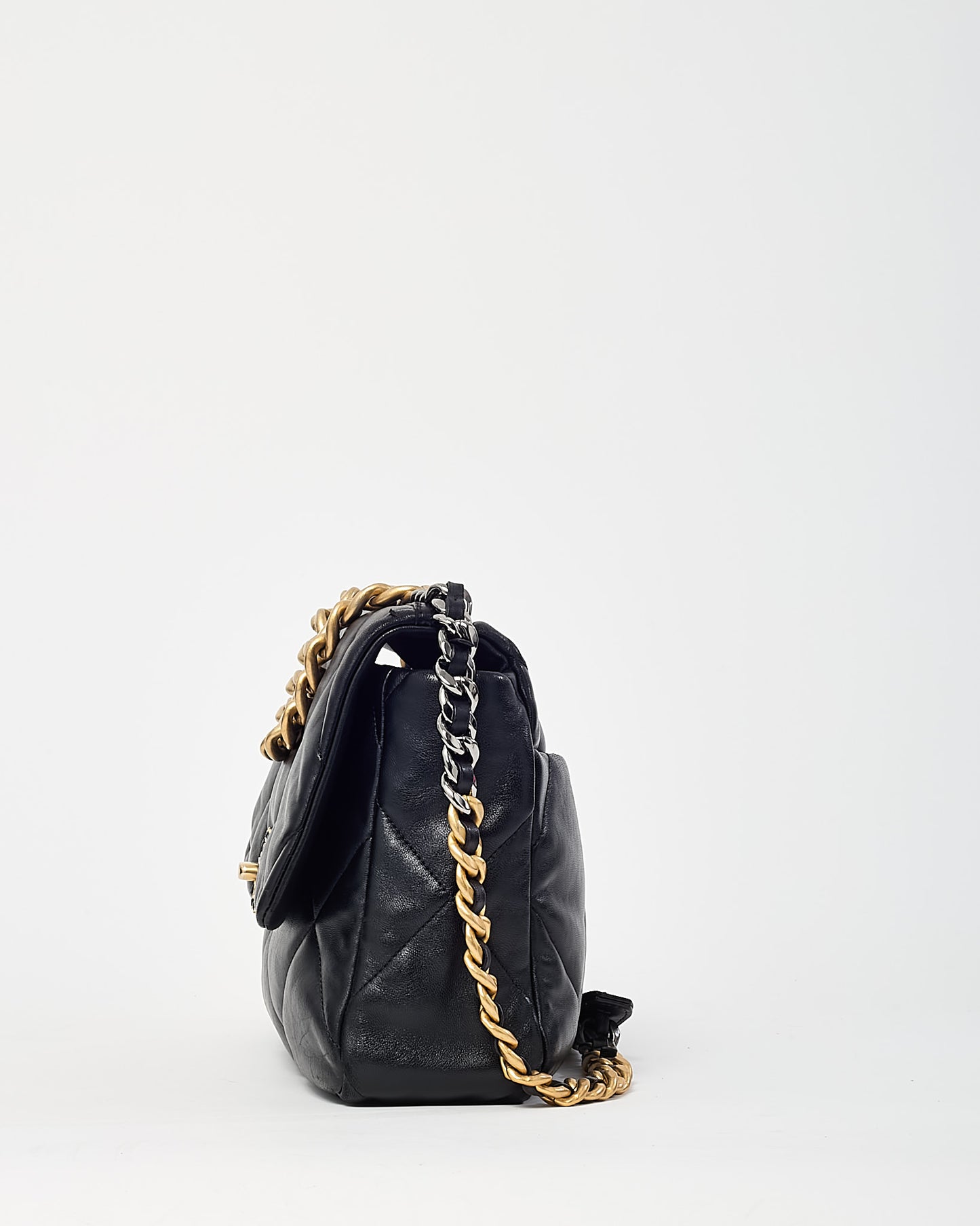 Chanel Black Quilted Shiny Lambskin Leather Large Chanel 19 Bag