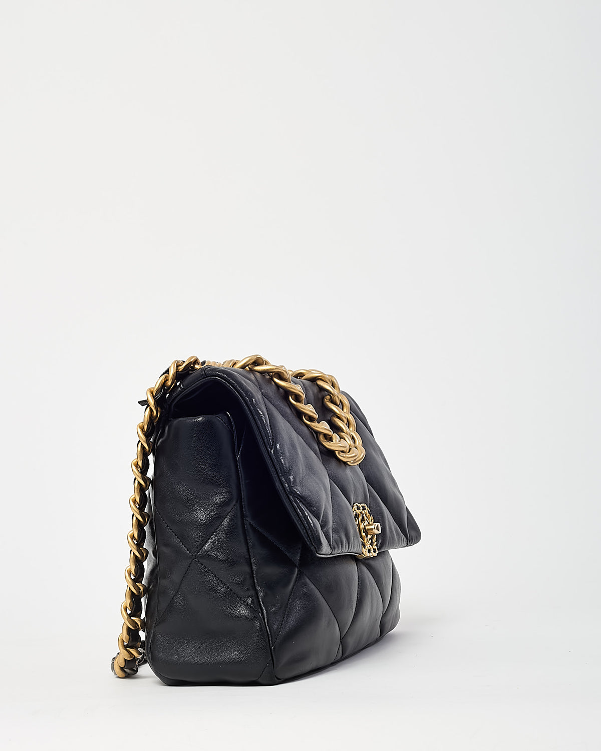 Chanel Black Quilted Shiny Lambskin Leather Large Chanel 19 Bag