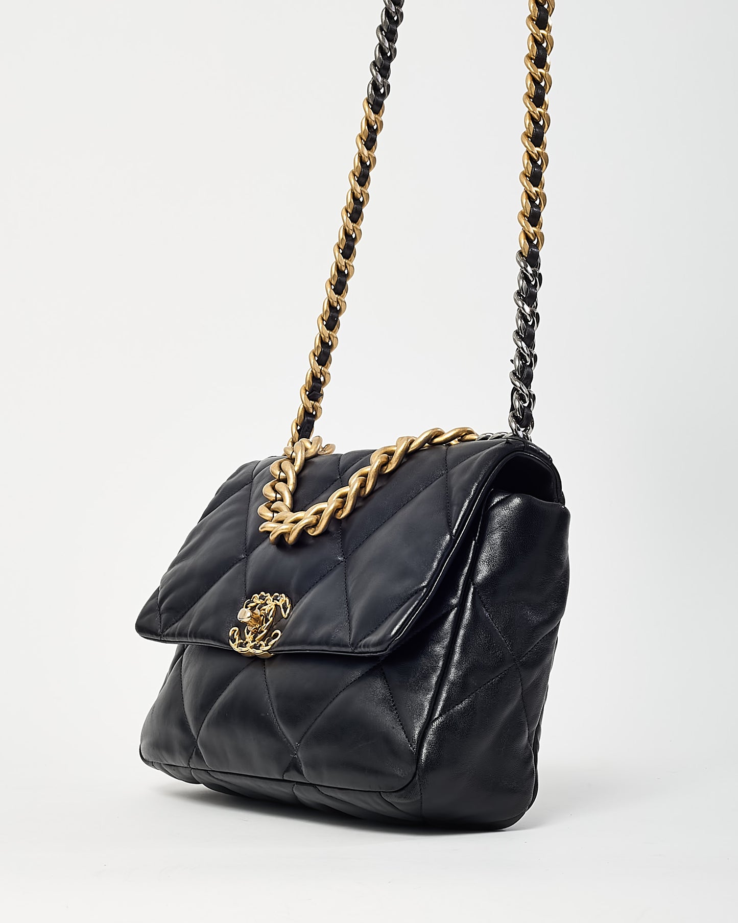 Chanel Black Quilted Shiny Lambskin Leather Large Chanel 19 Bag