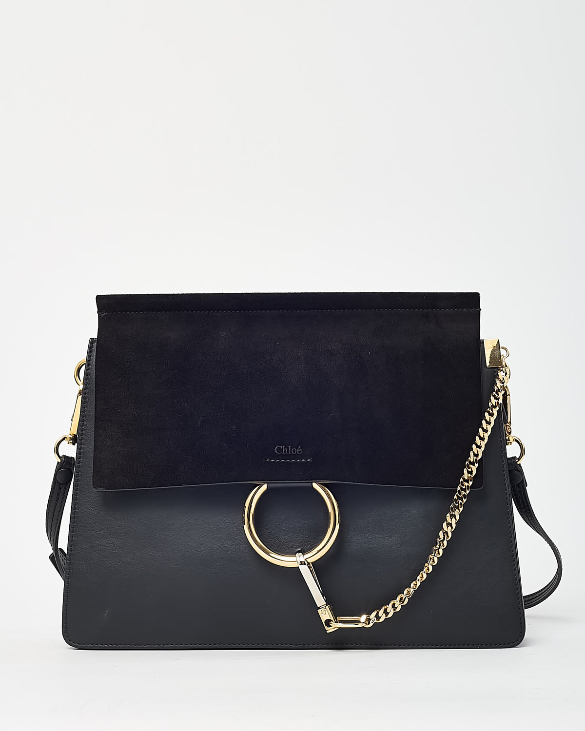 Chloé Black Leather & Suede Medium Faye Shoulder Bag