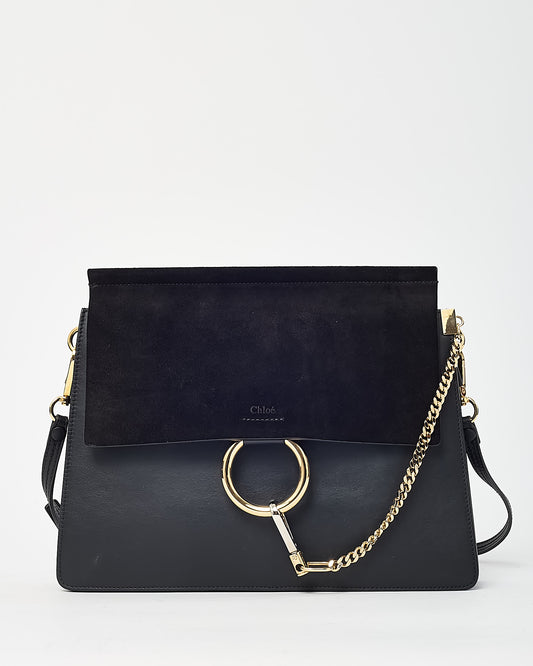 Chloé Black Leather & Suede Medium Faye Shoulder Bag