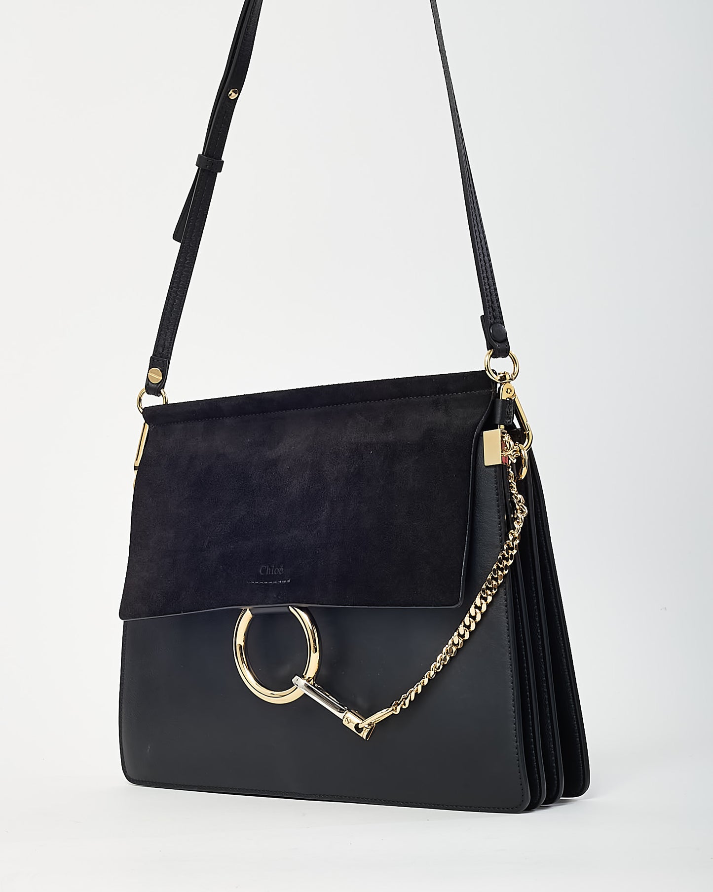 Chloé Black Leather & Suede Medium Faye Shoulder Bag