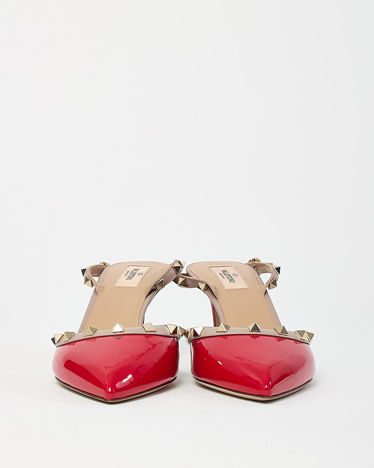 Valentino Red Patent Leather Gold Rockstud Slingback Kitten Heels - 41