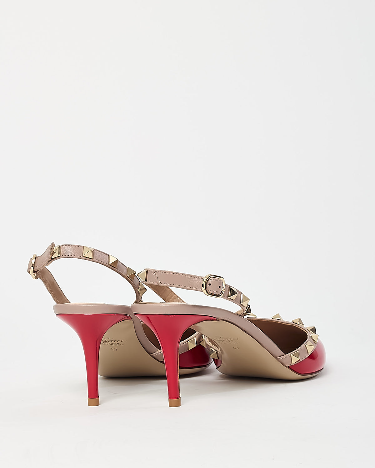 Valentino Red Patent Leather Gold Rockstud Slingback Kitten Heels - 41