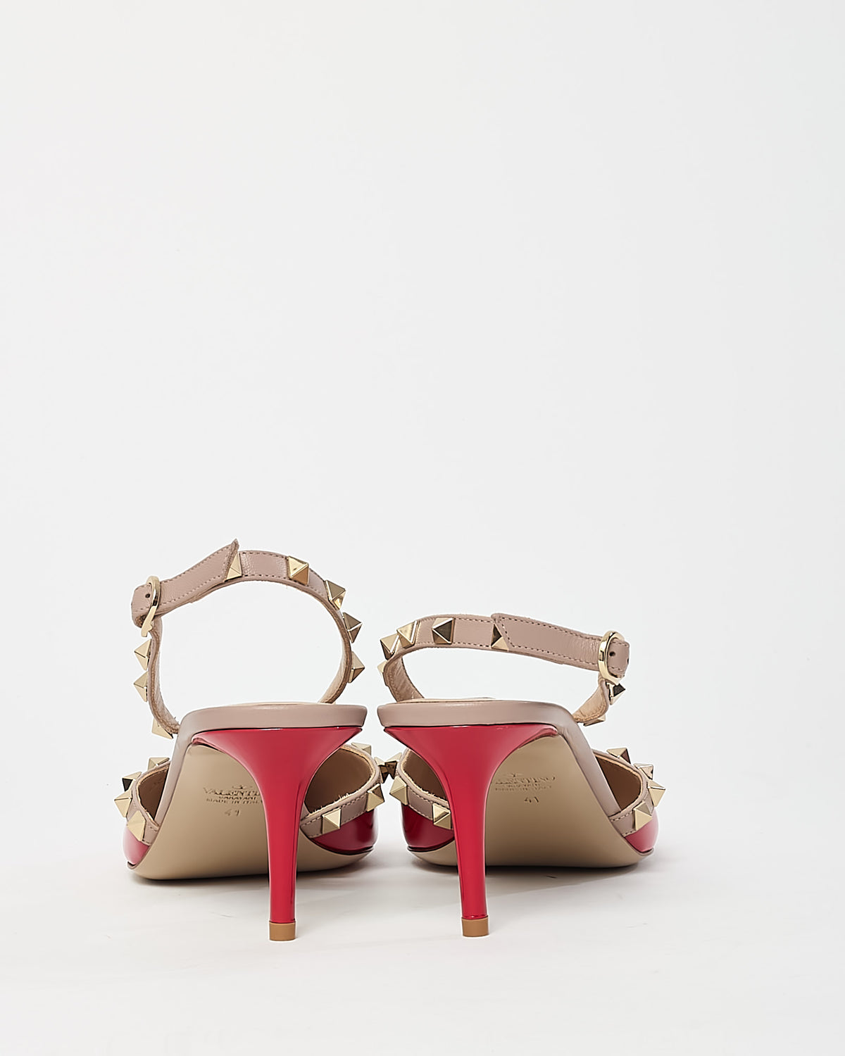 Valentino Red Patent Leather Gold Rockstud Slingback Kitten Heels - 41