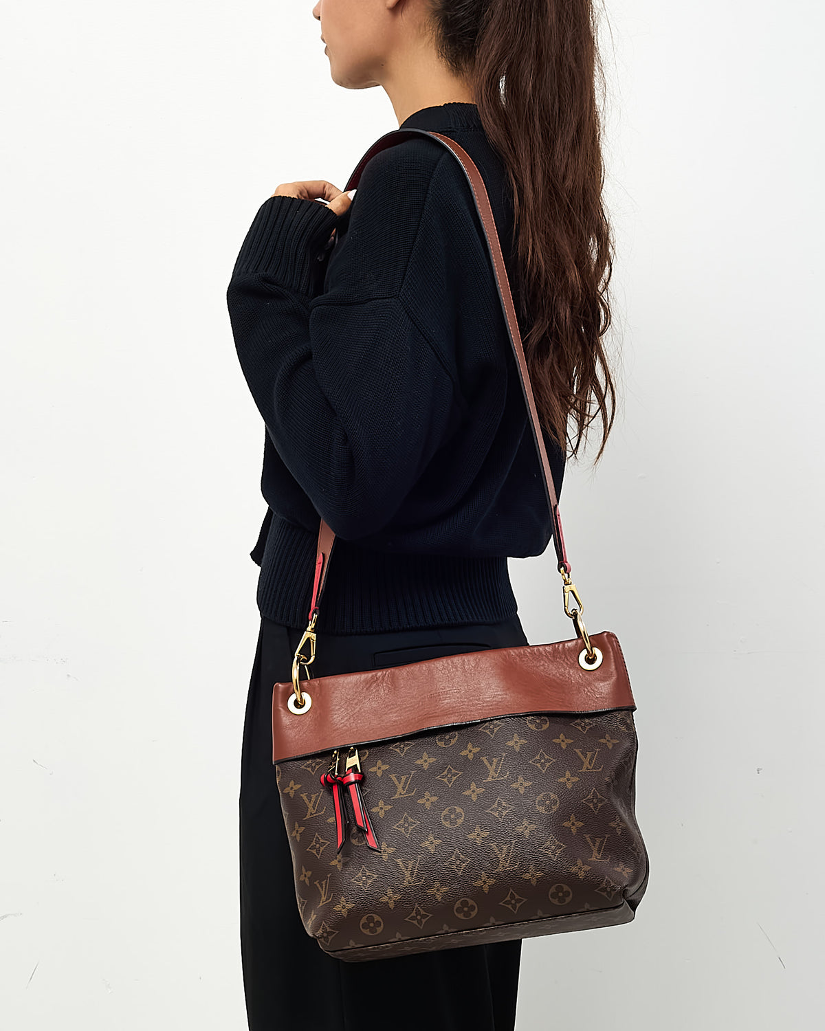 Louis Vuitton Brown Leather and Monogram Coated Canvas Tuileries Besace Bag with Strap