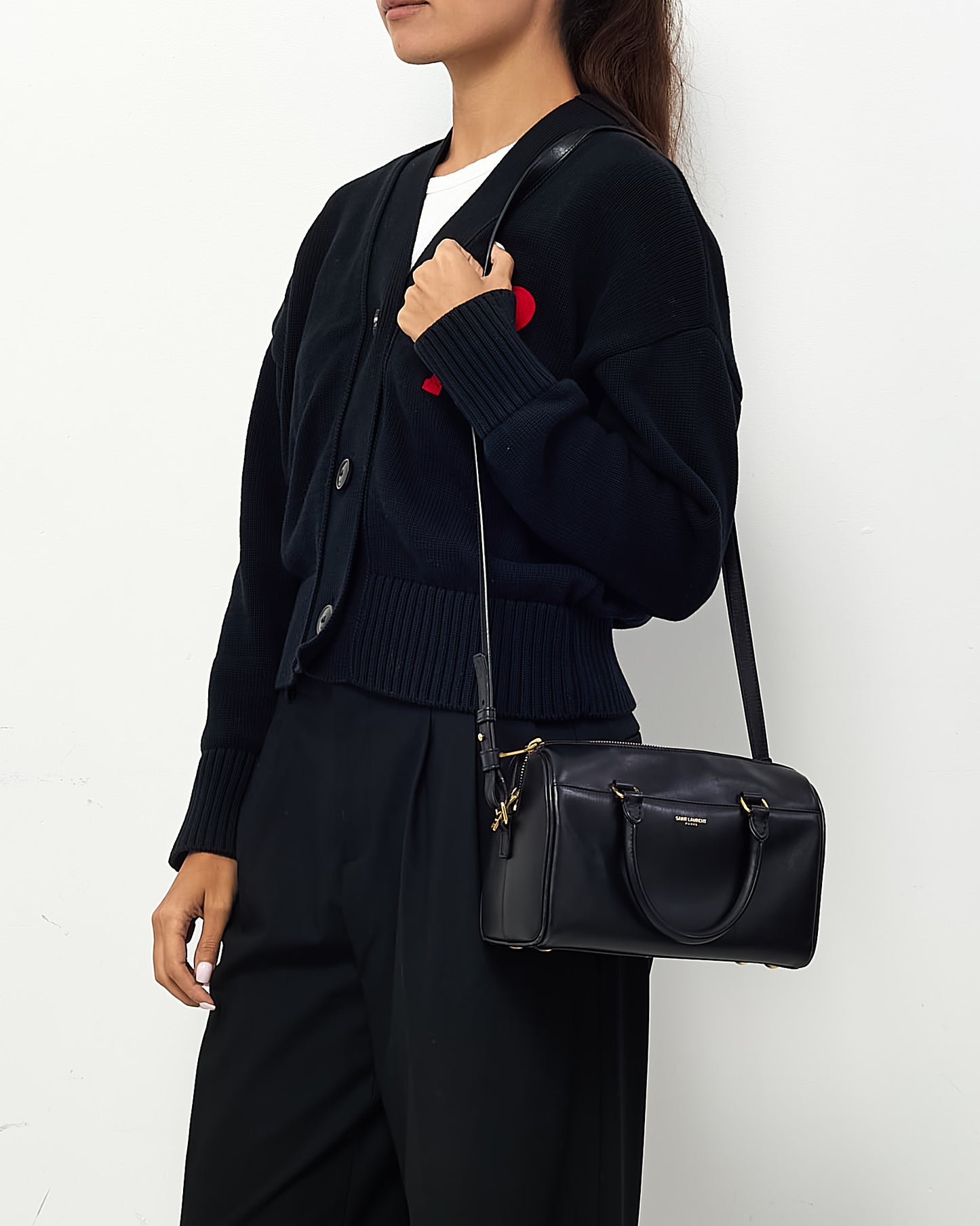 Saint Laurent Black Calfskin Leather Classic Baby Duffle Bag with Strap