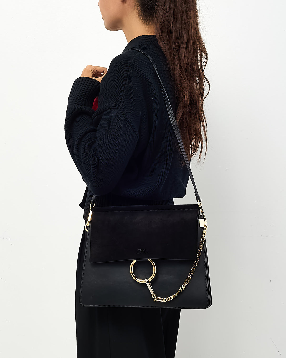 Chloé Black Leather & Suede Medium Faye Shoulder Bag