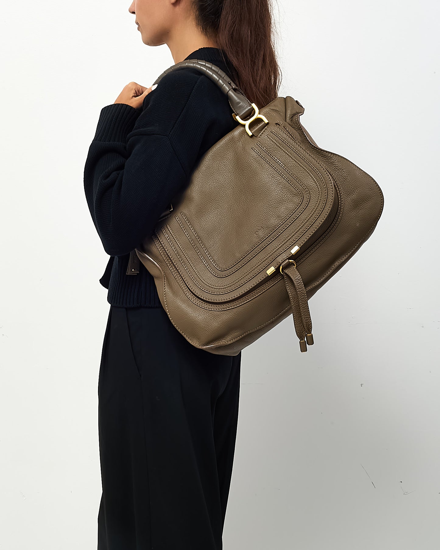 Chloé Khaki Leather Large Marcie Hobo Shoulder Bag