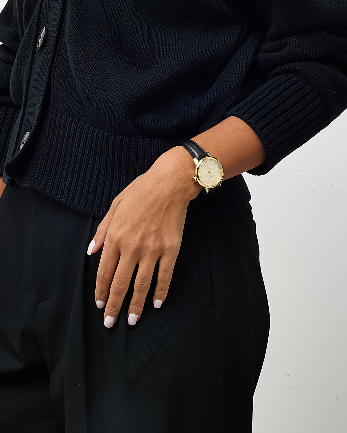 Burberry Gold Stainless Steel with Black Leather The Classic Round BU10107 Watch