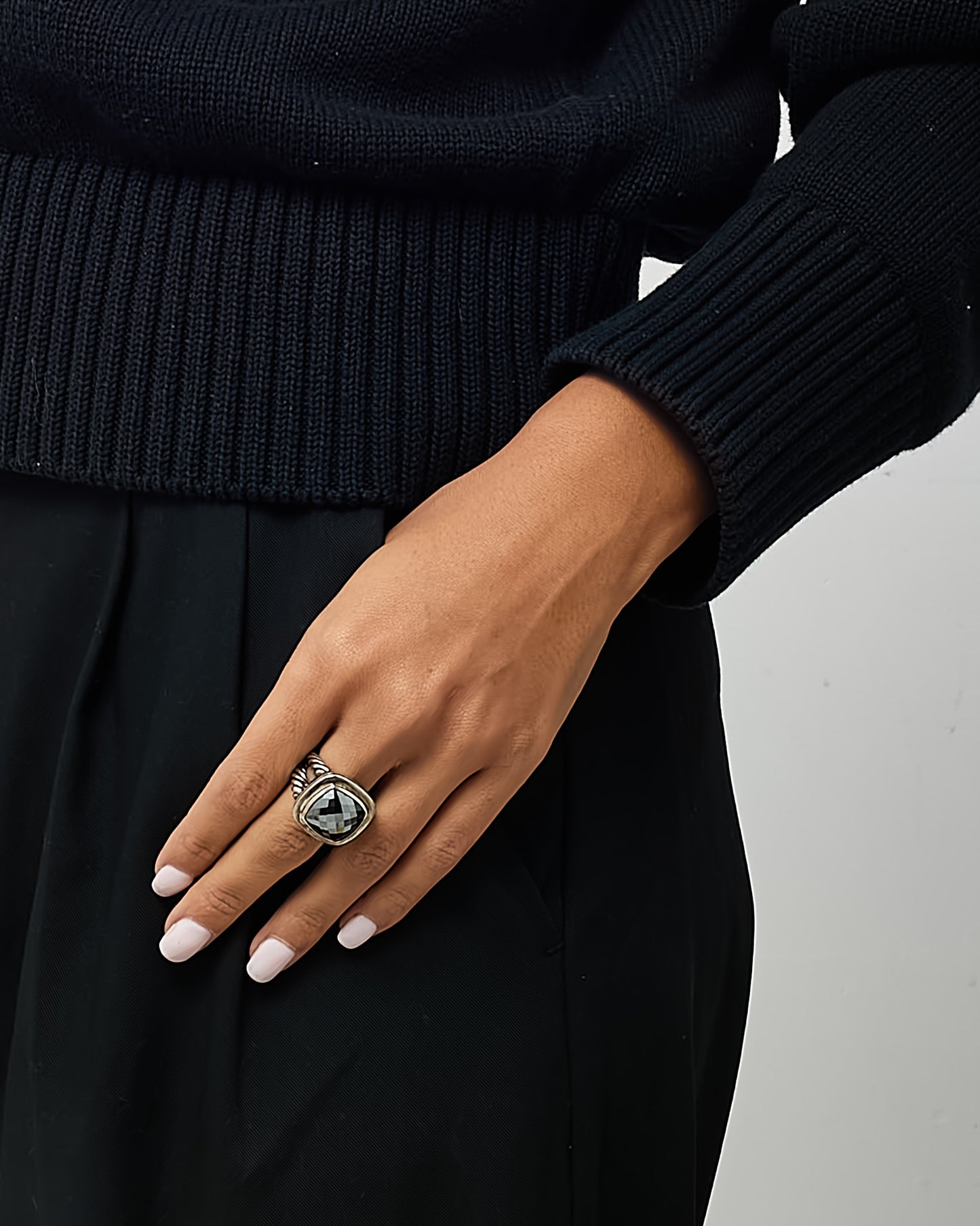 David Yurman Sterling Silver Hematine Stone 17mm Albion Ring - 6