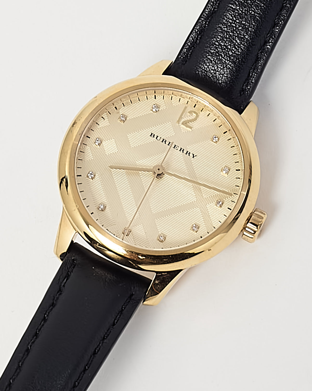 Burberry Gold Stainless Steel with Black Leather The Classic Round BU10107 Watch