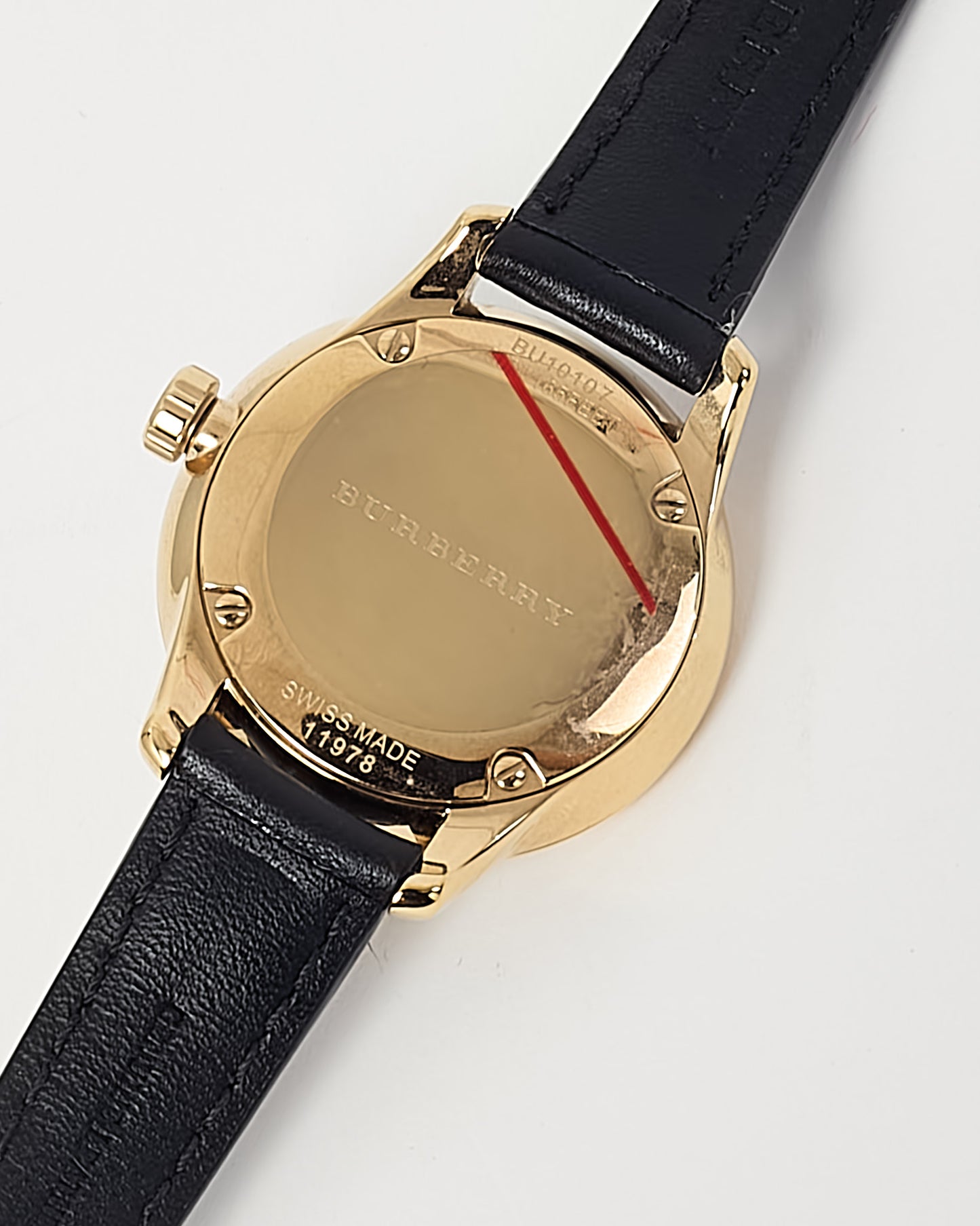 Burberry Gold Stainless Steel with Black Leather The Classic Round BU10107 Watch