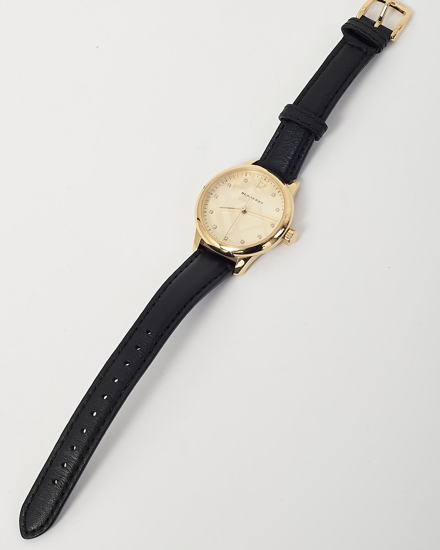 Burberry Gold Stainless Steel with Black Leather The Classic Round BU10107 Watch