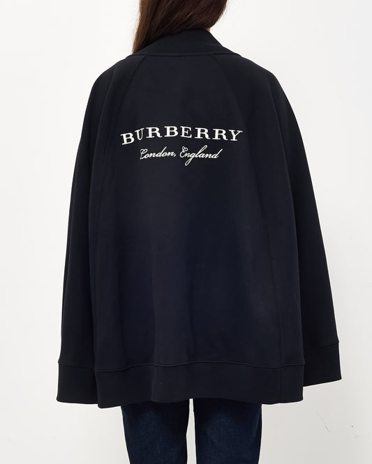 Burberry Black with White Embroidered Logo Cotton Cape - M
