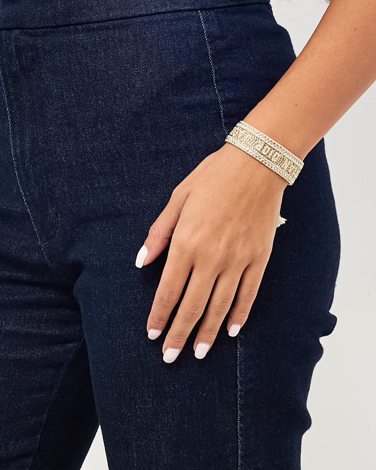 Dior Gold and White Woven Cotton Crystal Embroidered J'Adior Friendship Bracelet