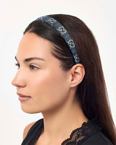 Gucci Blue and White GG Monogram Denim Headband