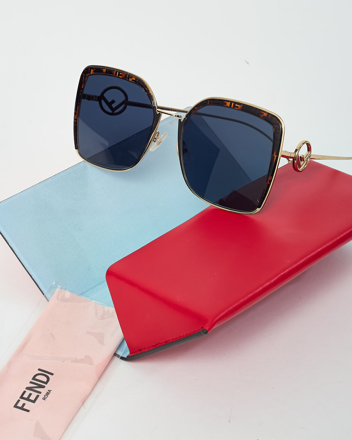 Fendi Tortoise Monogram and Gold Metal FF 0294/S F is Fendi Square Sunglasses