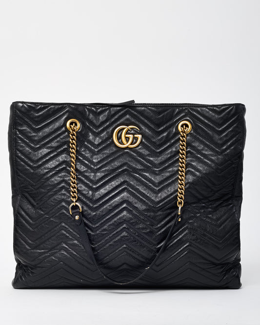 Gucci Black Matelassé Leather GG Marmont Large Slim Tote Bag