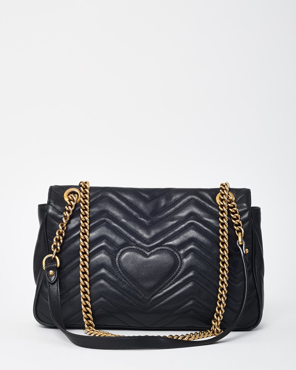 Gucci Black Matelassé Leather Medium GG Marmont Shoulder Bag GHW