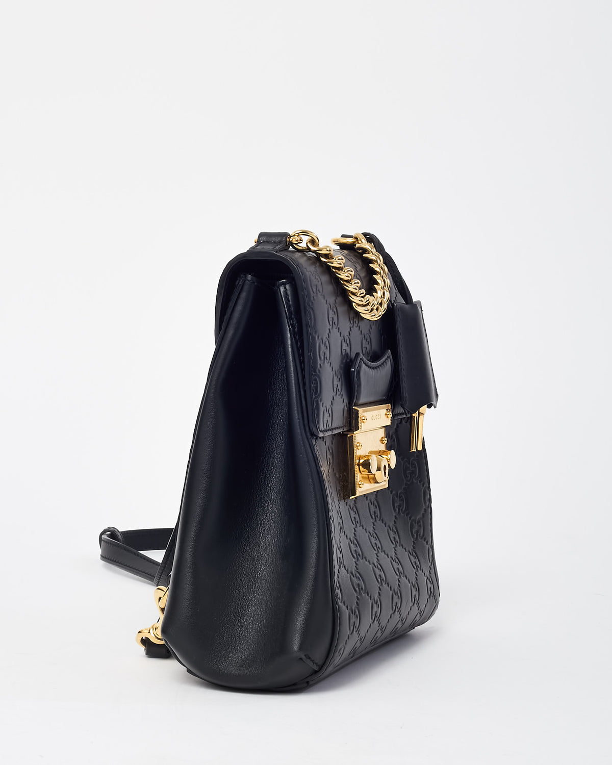 Gucci Black Monogram Guccissima Leather Small Padlock Backpack GHW