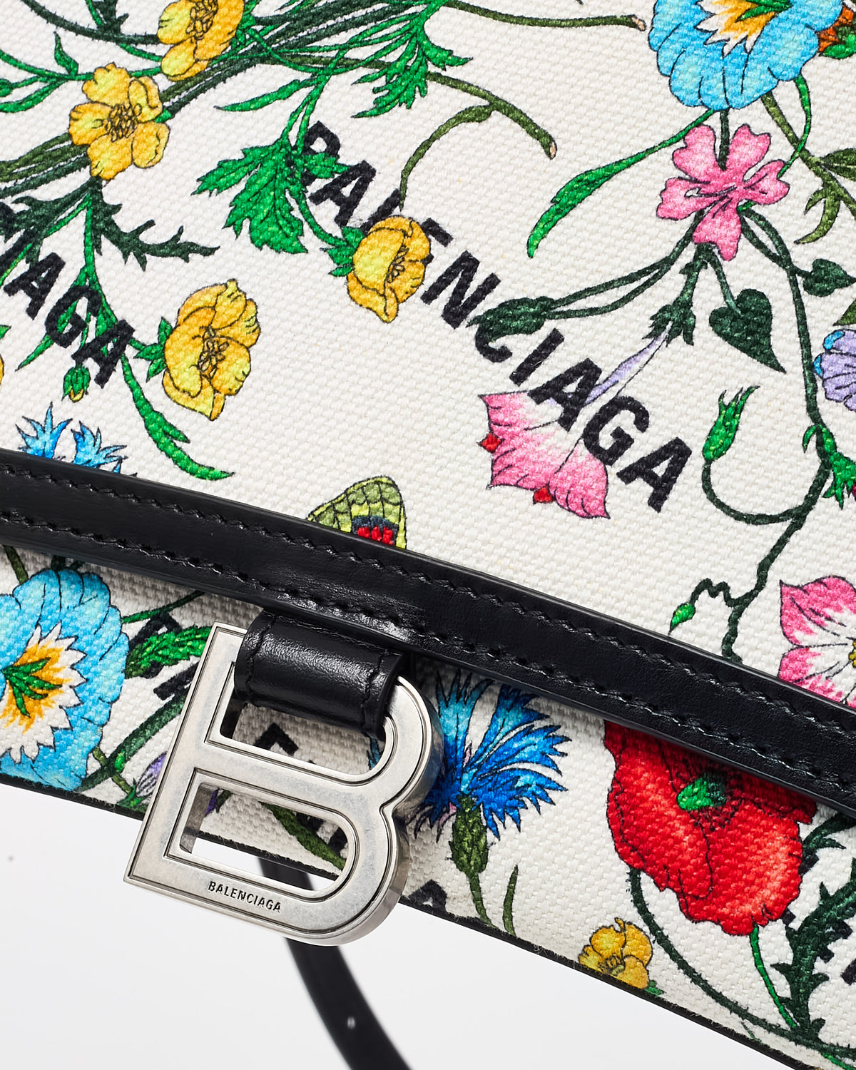 Gucci x Balenciaga The Hacker Project Multicolor Floral Printed Canvas/Leather Medium Hourglass XS Bag