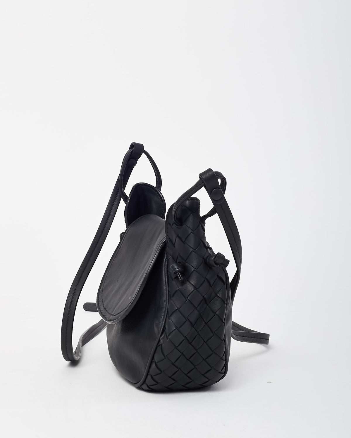 Bottega Veneta Vintage Black Intrecciato Leather Cervo Flap Crossbody Bag