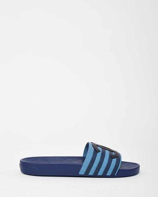 Chanel Blue Stripe CC Logo Rubber Pool Slides - 41