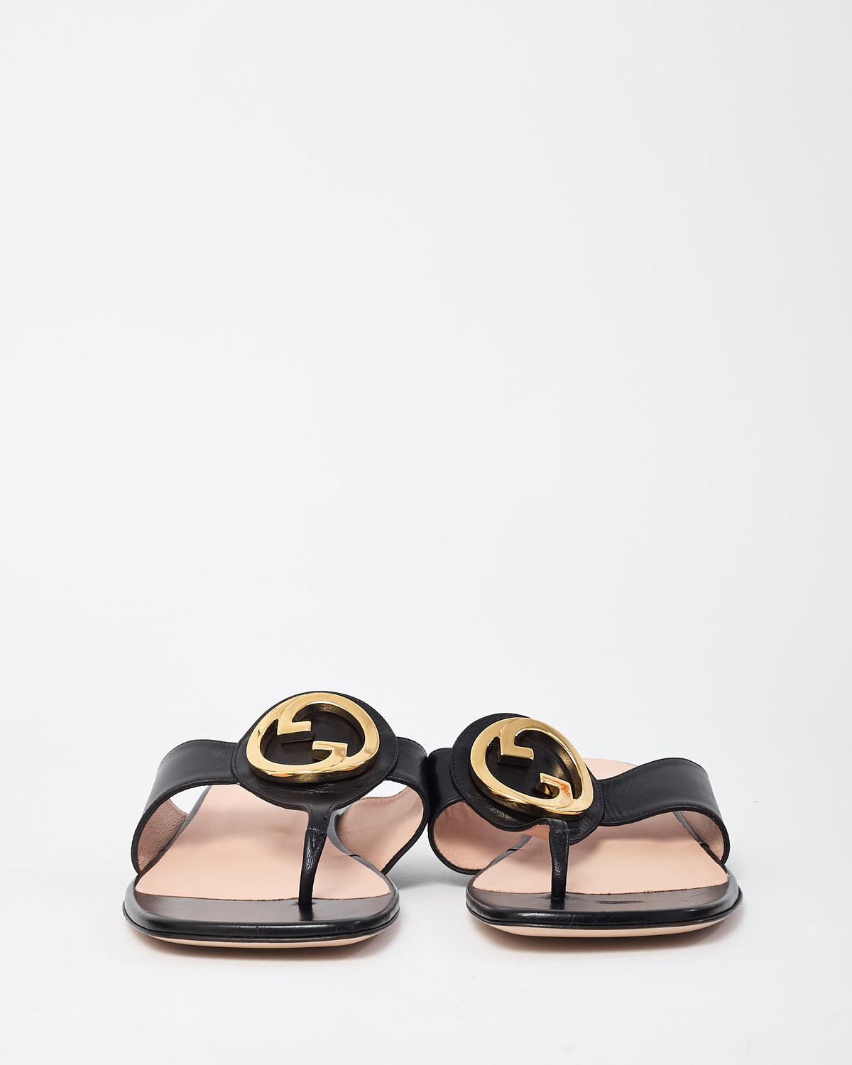 Gucci Black Leather Gold GG Blondie Thong Sandals - 41