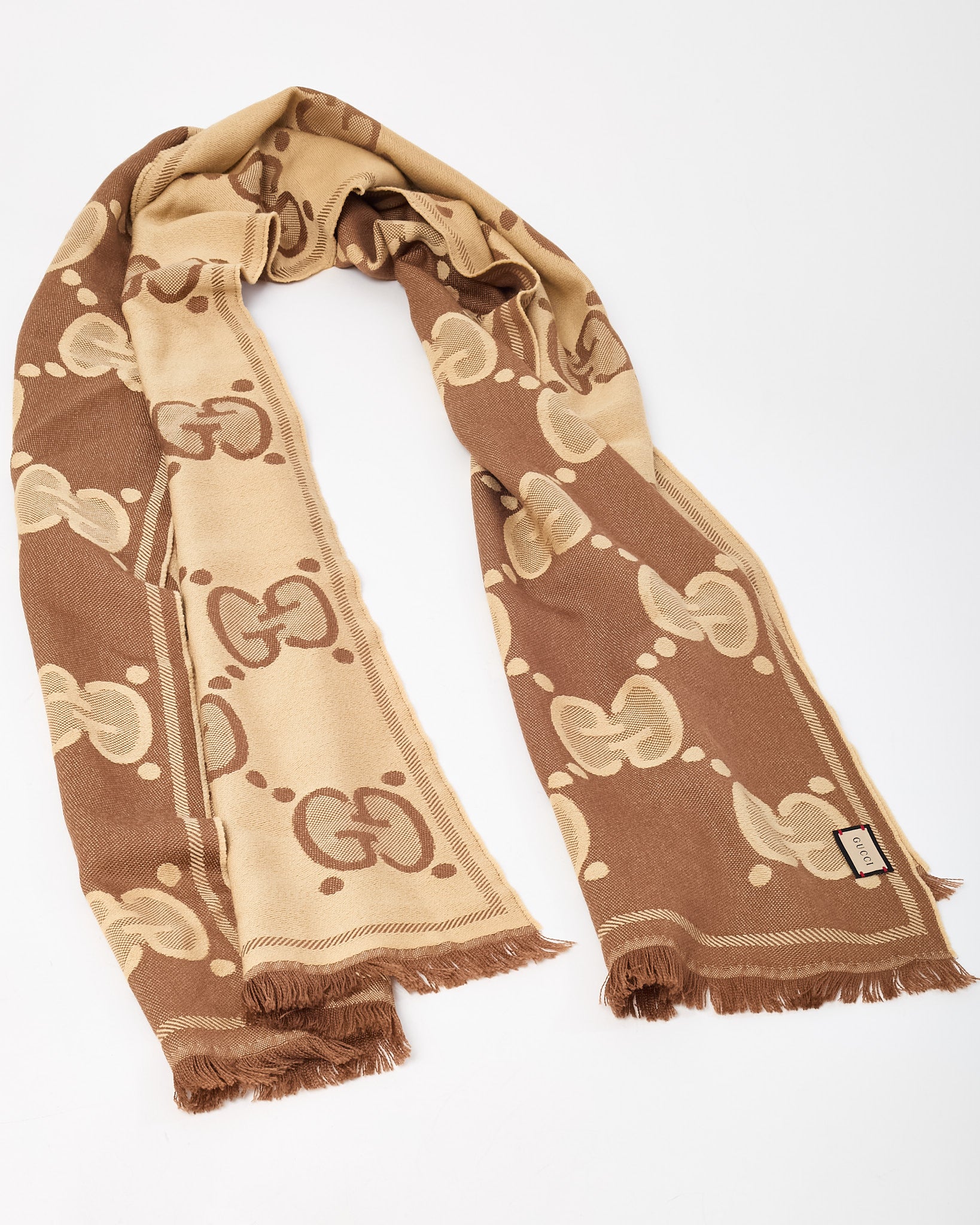GUCCI GGロゴマフラー ベージュ ブラウン Buy Gucci Beige and Brown Jumbo GG Monogram Wool Scarf