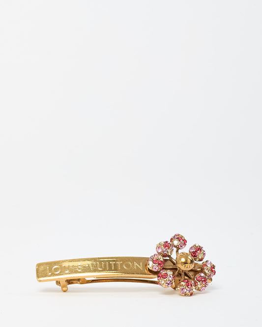 Louis Vuitton Gold Metal & Red/Pink Swarovski Crystal Flower Hair Clip
