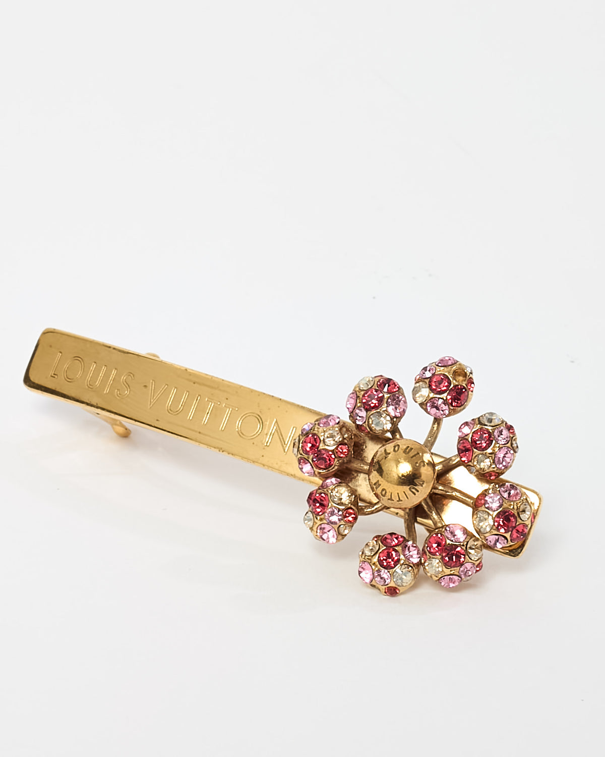 Louis Vuitton Gold Metal & Red/Pink Swarovski Crystal Flower Hair Clip