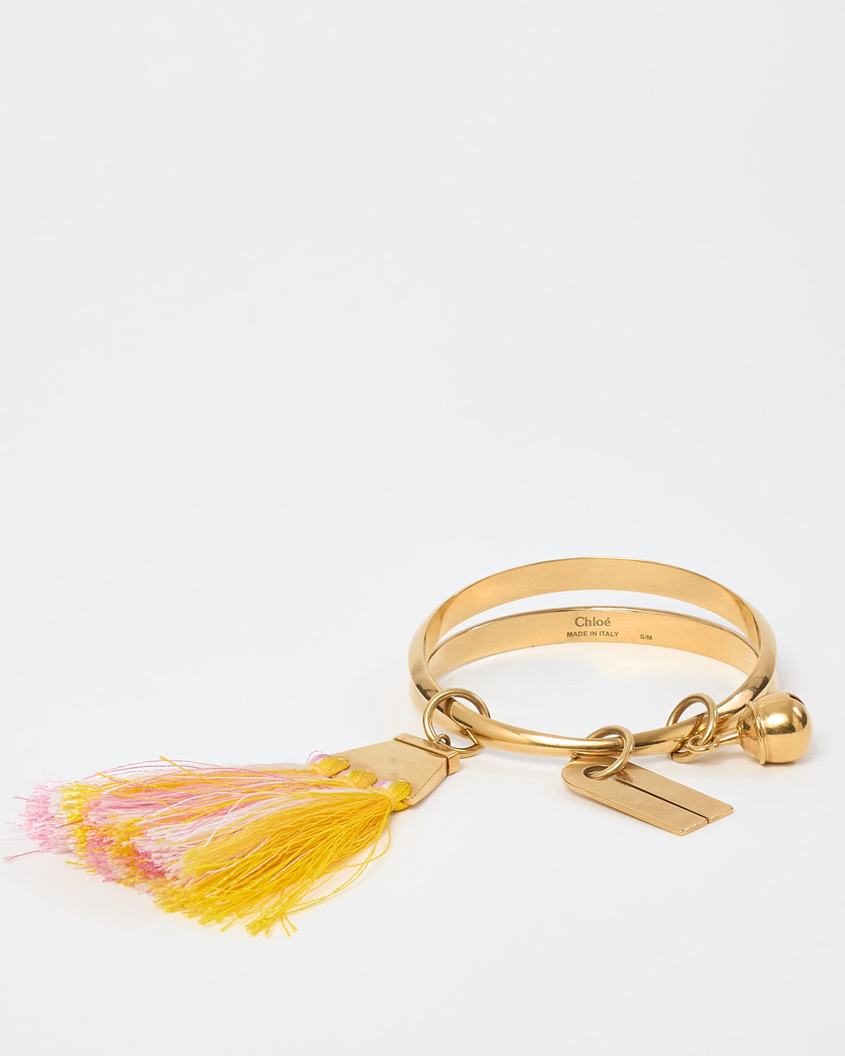 Chloé Gold Brass Fringe Tassel Bangle Bracelet - S/M