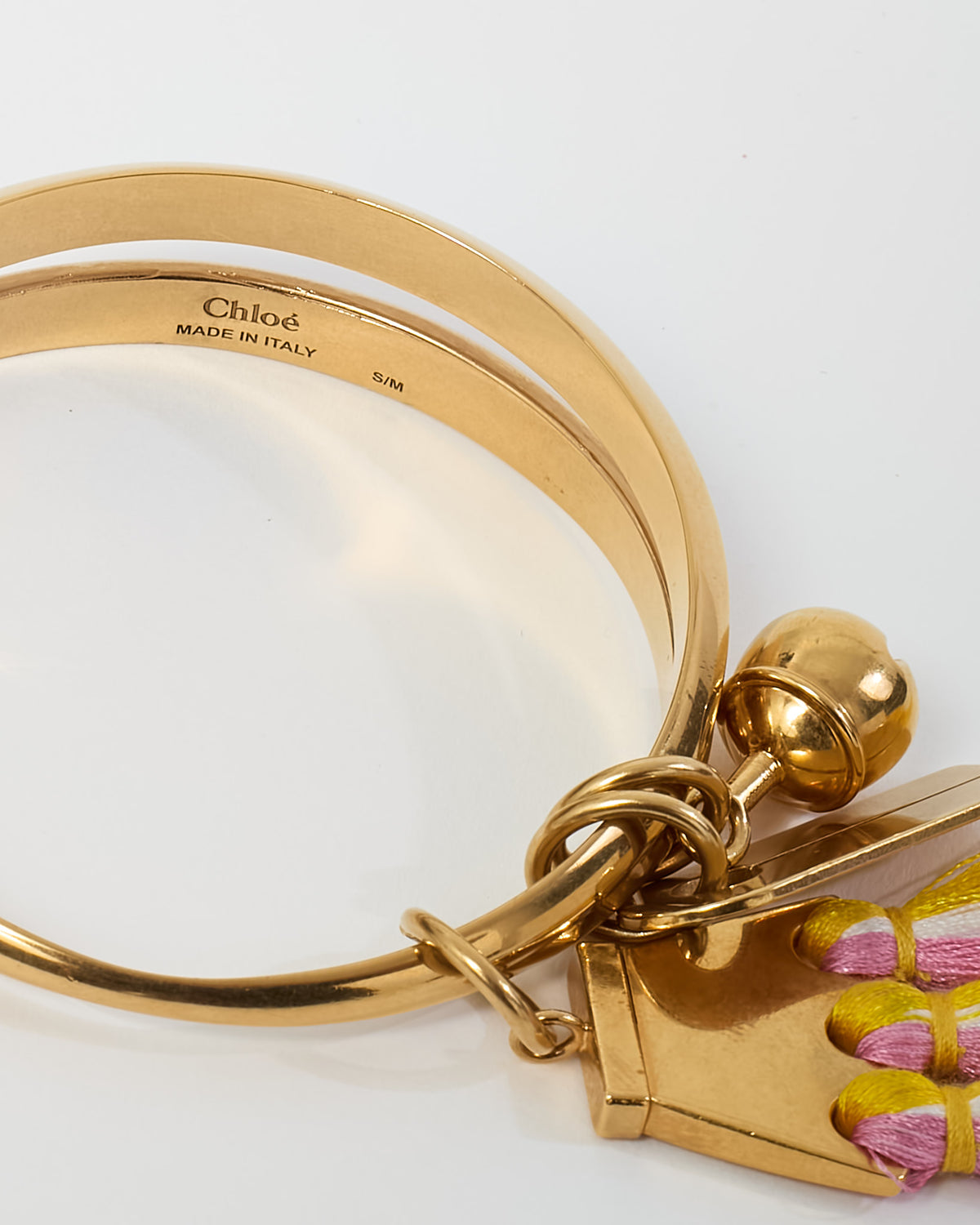 Chloé Gold Brass Fringe Tassel Bangle Bracelet - S/M