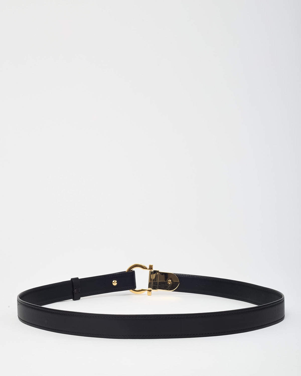 Salvatore Ferragamo Black Leather GHW Gancini Buckle Thin Belt - 100