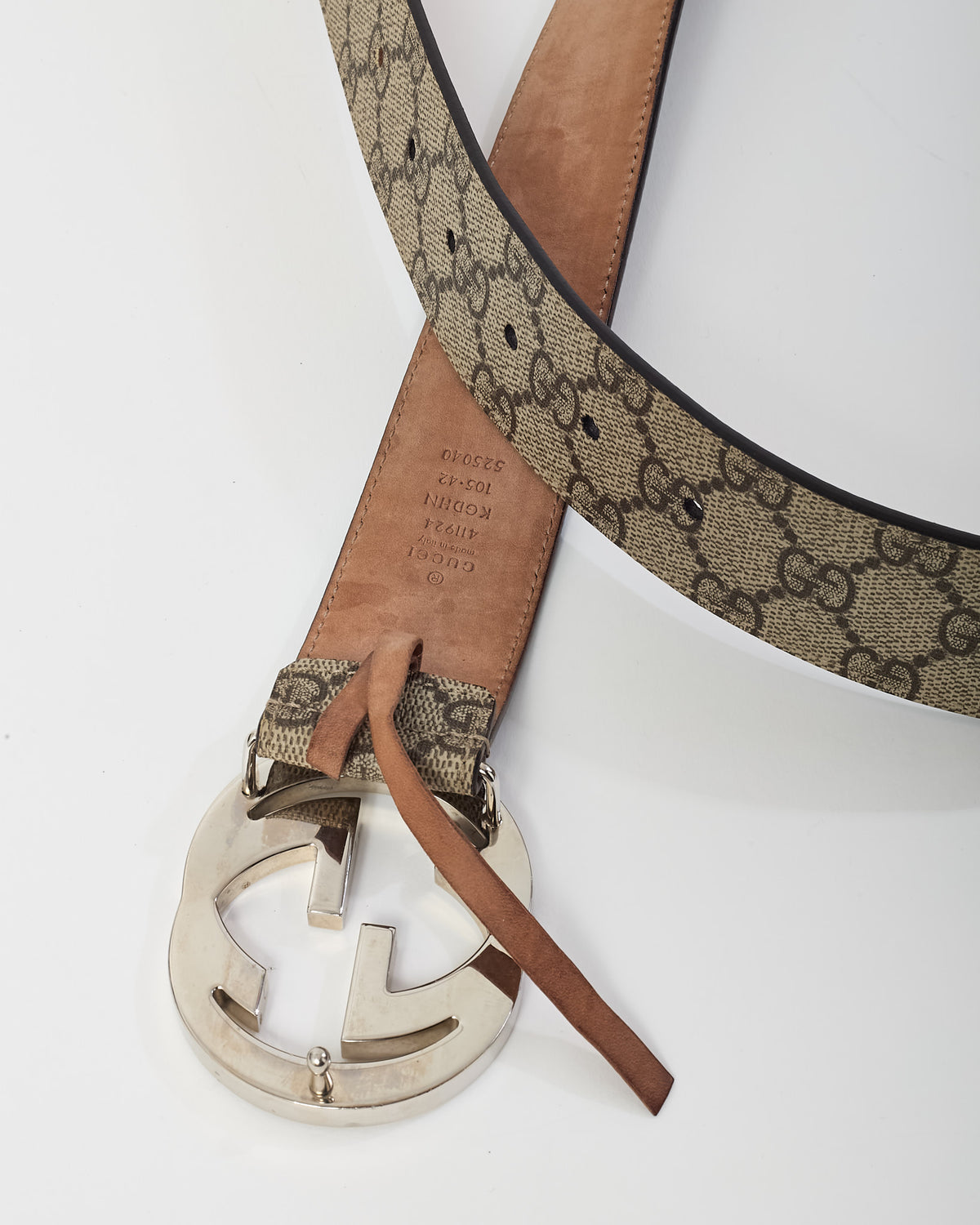 Gucci Beige/Brown GG Monogram Supreme Coated Canvas SHW Interlocking G Belt - 105/42
