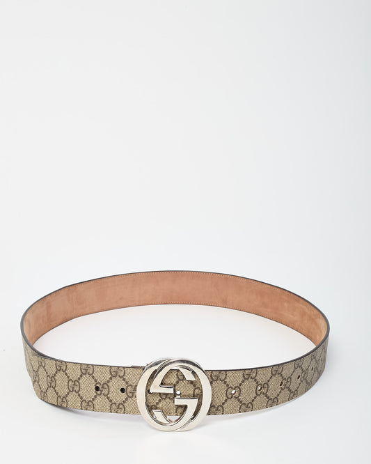 Gucci Beige/Brown GG Monogram Supreme Coated Canvas SHW Interlocking G Belt - 105/42