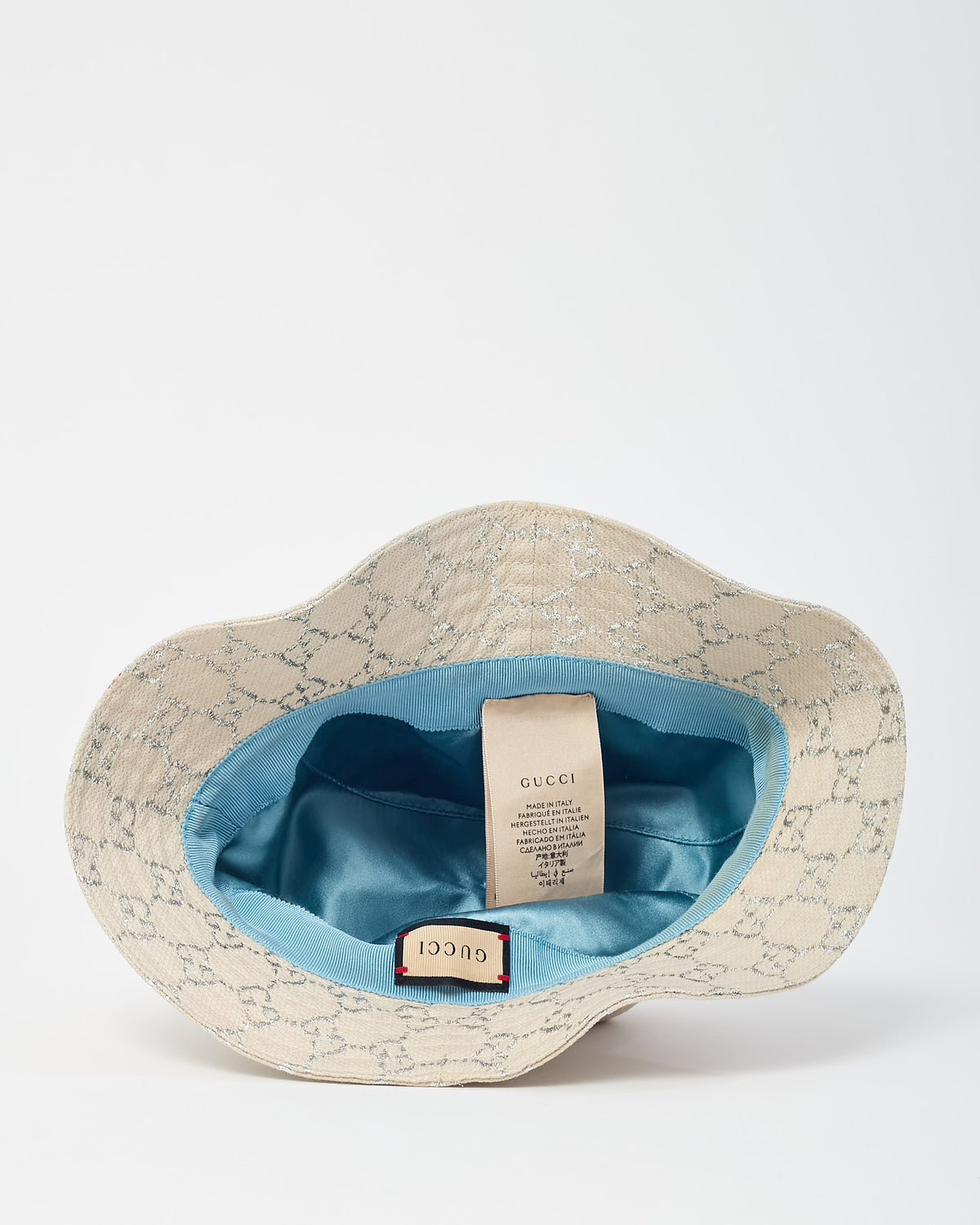 Gucci Neutral Beige Wool Knit Siver Lame GG Monogram Bucket Hat - S