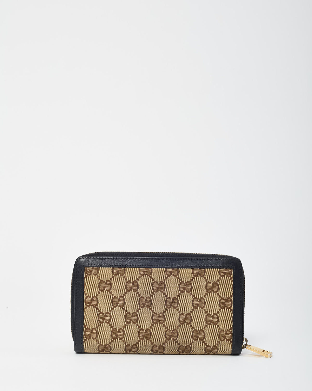 Gucci Black Leather Trim and Beige/Brown GG Monogram Canvas Zippy Wallet