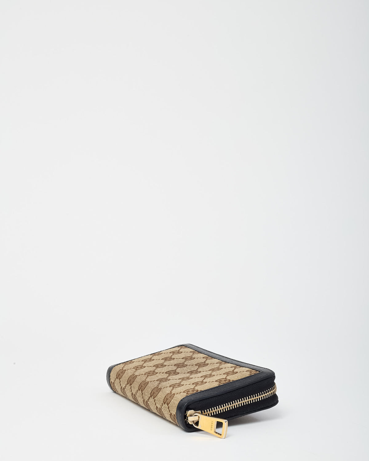 Gucci Black Leather Trim and Beige/Brown GG Monogram Canvas Zippy Wallet