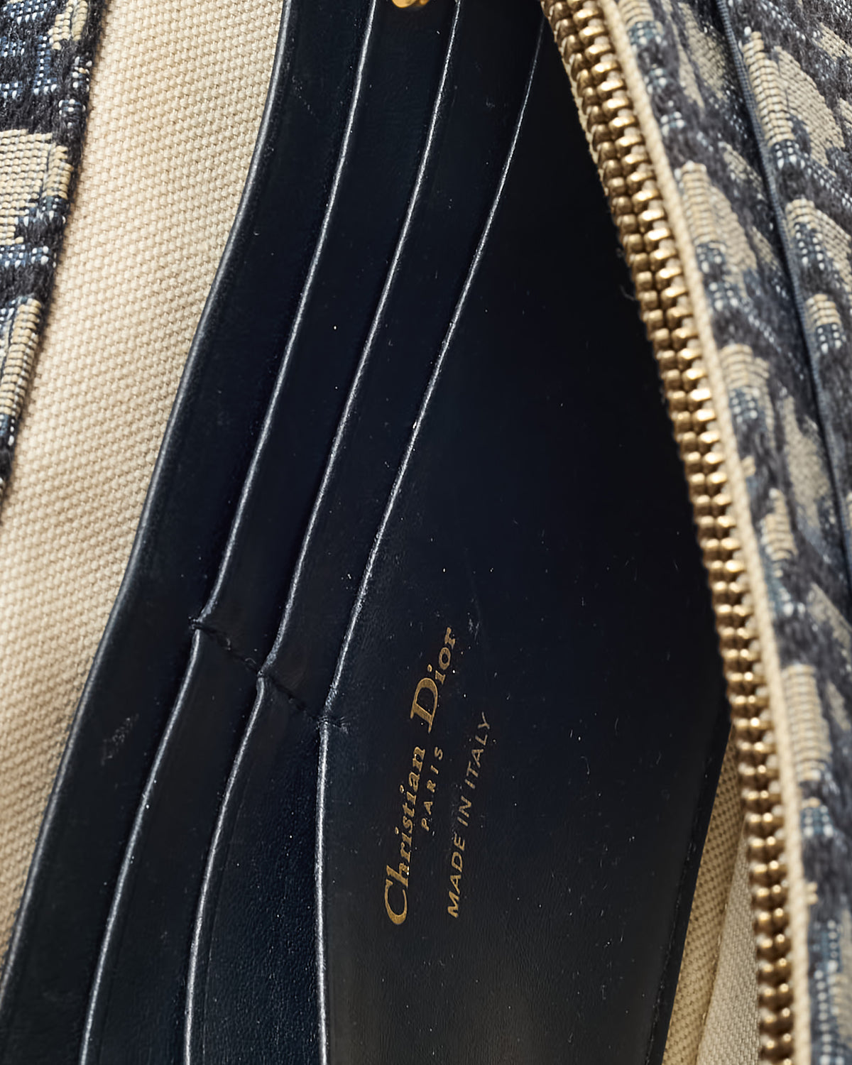 Dior Navy Oblique Canvas Medium Saddle Wallet on Chain WOC Crossbody Bag